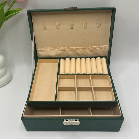 Vintage Double Layer Jewelry Box 0rganiser,Storage,Leather,Jewelry Case - Picture 1 of 5